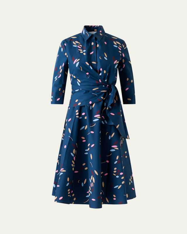 Dropping Dots Cotton Poplin Midi Wrap Shirtdress